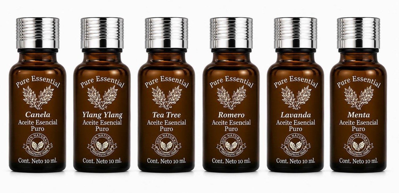 Aromatherapy Line Pure Essential: Canela, Ylang Ylang, Tea Tree, Romero, Lavanda, Menta